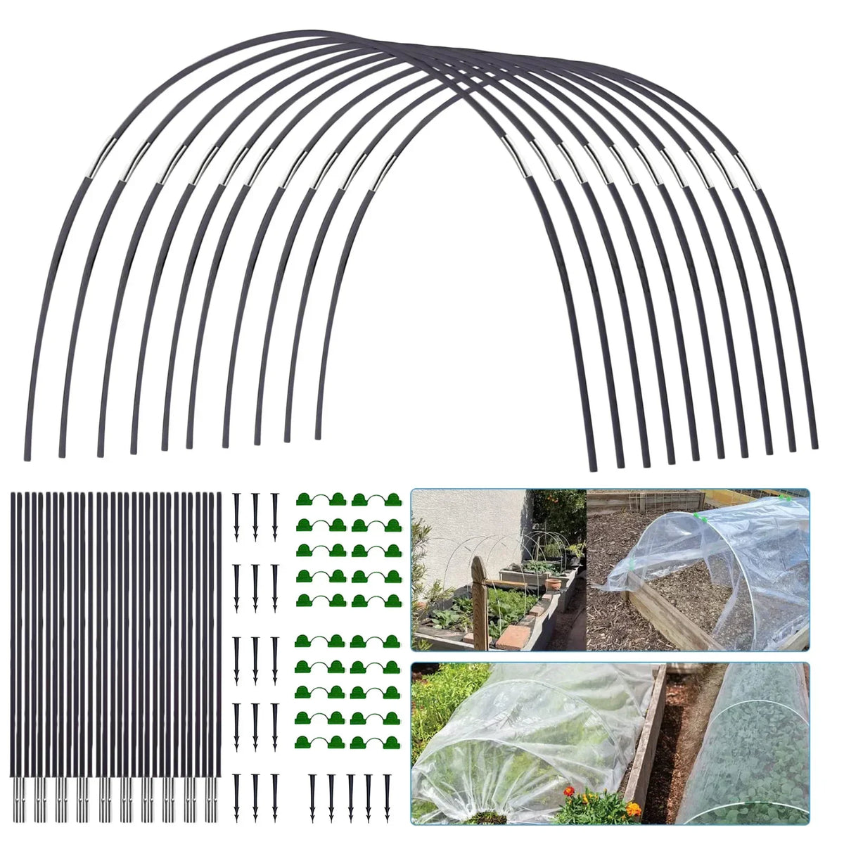 Fiberglass Garden Hoops Set | DIY Grow Tunnel for Raised Beds & Cold Frames | Rustproof & Reusable with Connectors Included