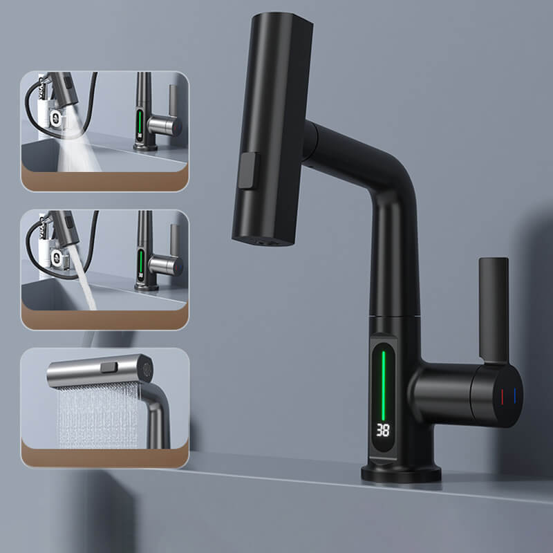 Flexible LED Kitchen & Bathroom Faucet with 360° Swivel, Pull-Out Hose & 5 Spray Modes