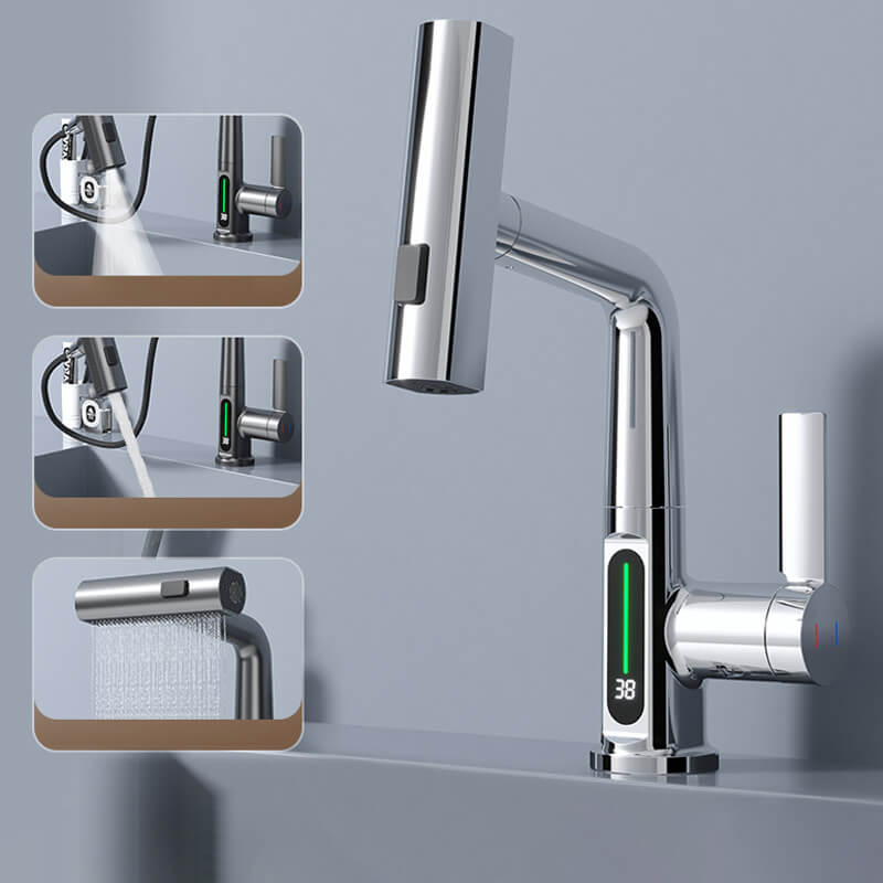 Flexible LED Kitchen & Bathroom Faucet with 360° Swivel, Pull-Out Hose & 5 Spray Modes