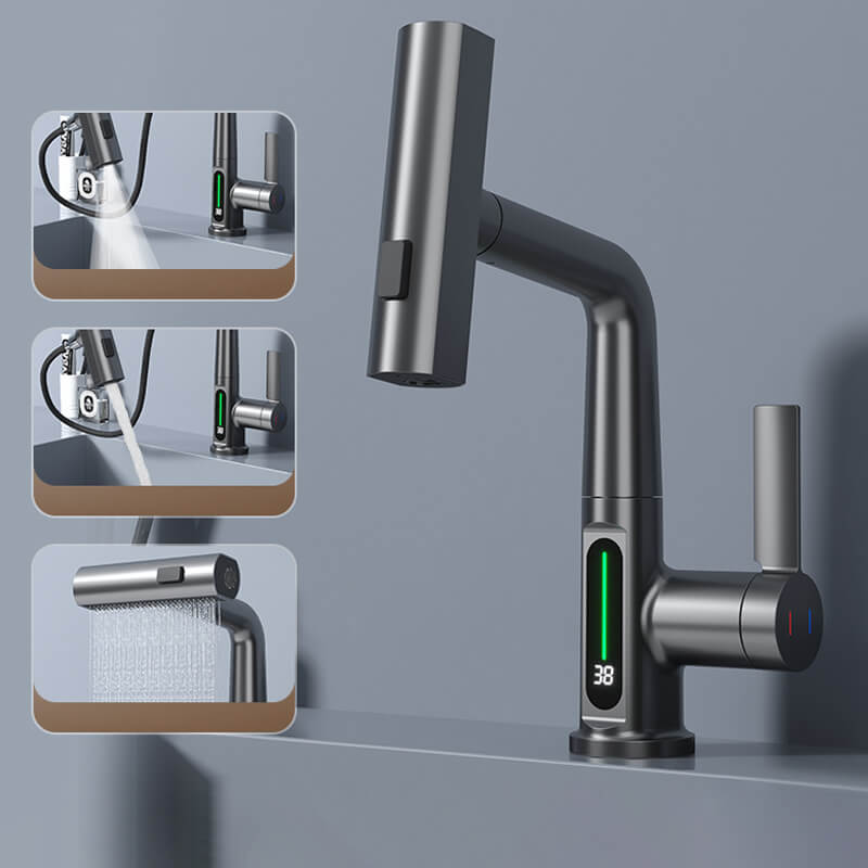 Flexible LED Kitchen & Bathroom Faucet with 360° Swivel, Pull-Out Hose & 5 Spray Modes