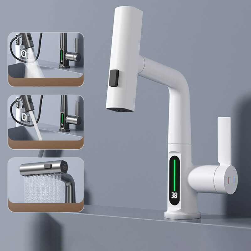 Flexible LED Kitchen & Bathroom Faucet with 360° Swivel, Pull-Out Hose & 5 Spray Modes