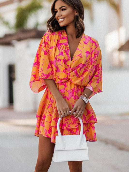 Flowy Bohemian V-Neck Mini Summer Dress
