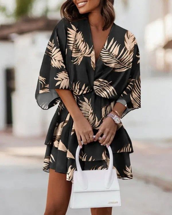 Flowy Bohemian V-Neck Mini Summer Dress