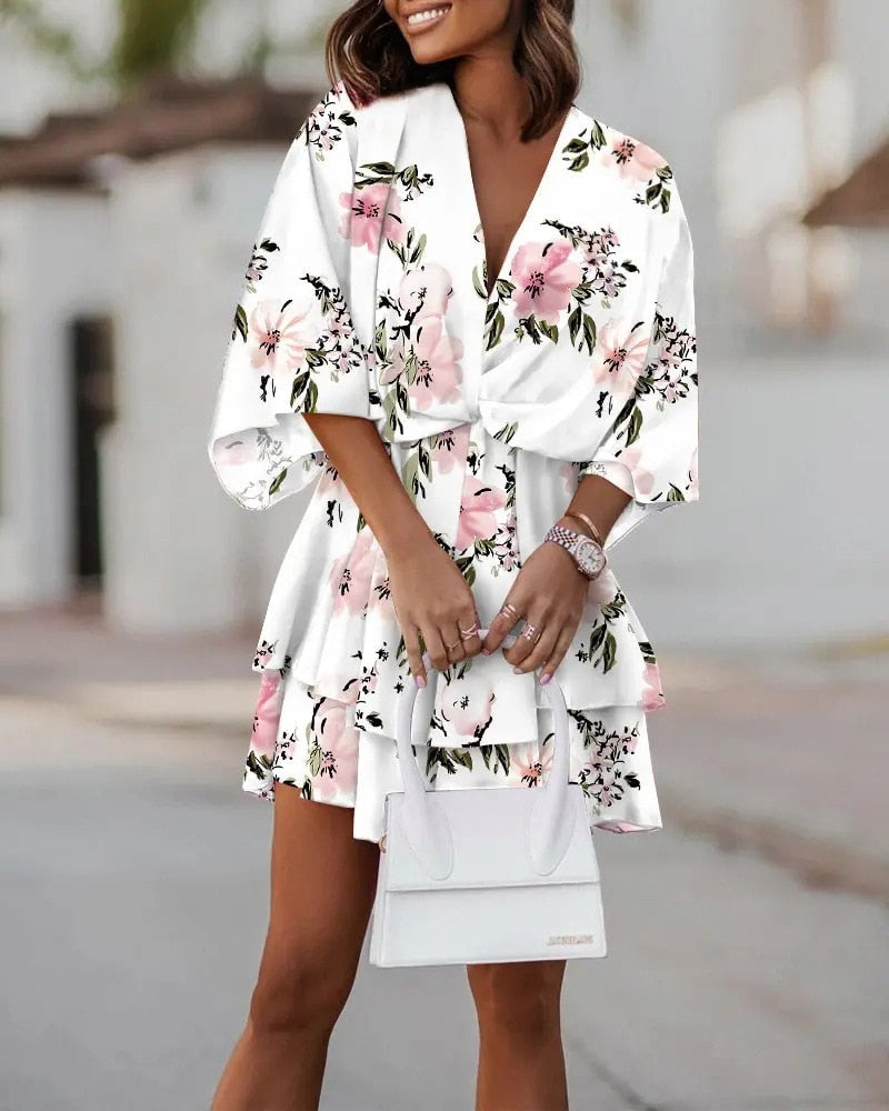 Flowy Bohemian V-Neck Mini Summer Dress