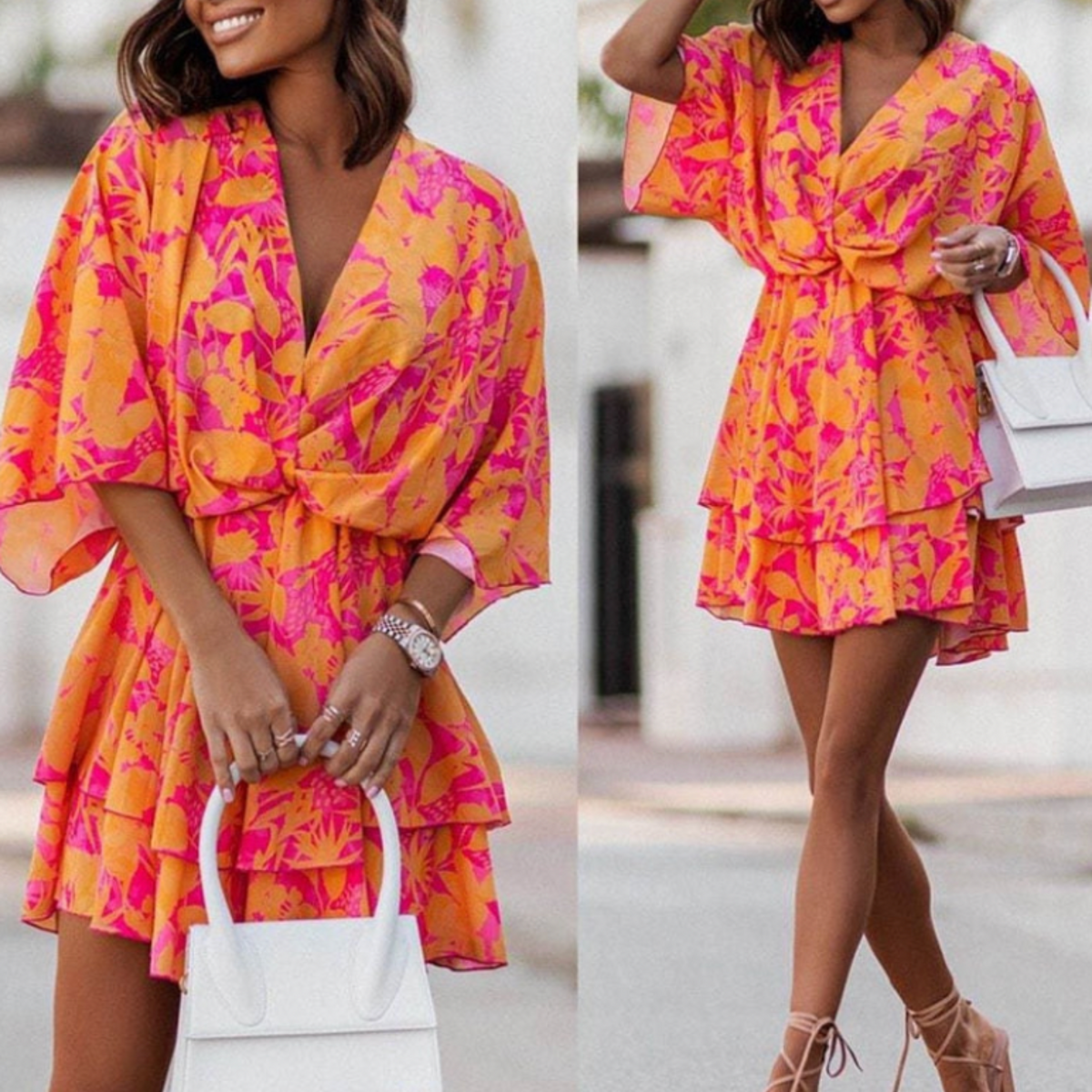 Flowy Bohemian V-Neck Mini Summer Dress