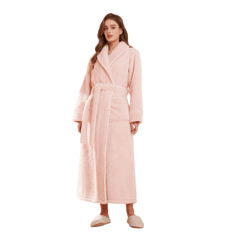 Fluffy Bathrobe with Tie Belt