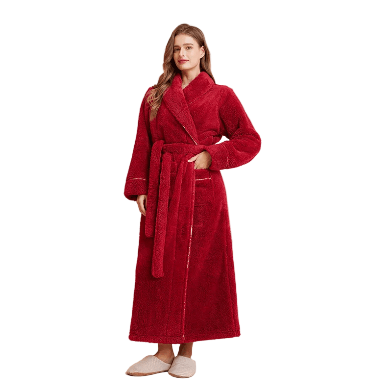 Fluffy Bathrobe with Tie Belt