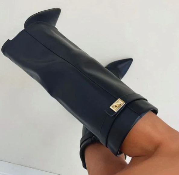 Fold-Over Knee-High Boots with Block Heel