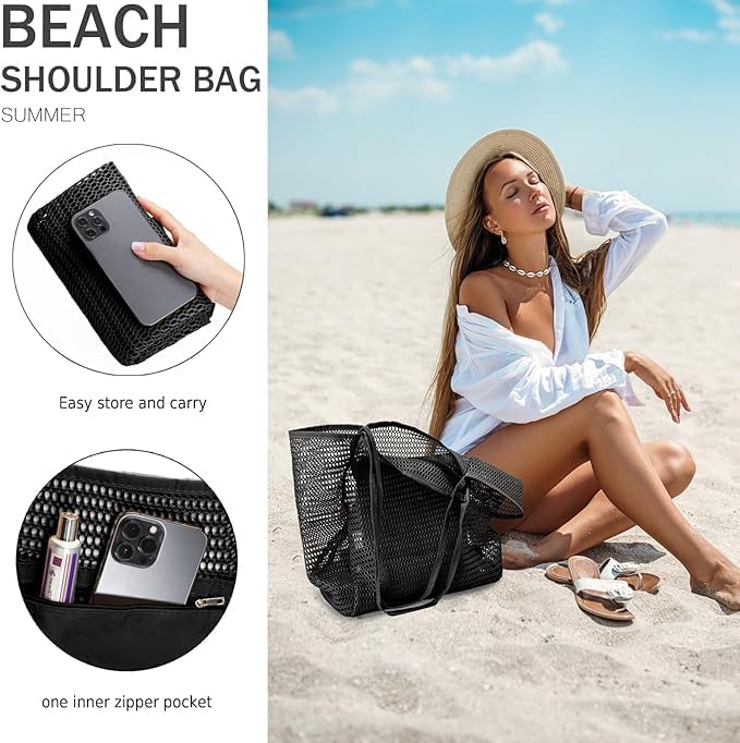 Foldable Beach Tote Bag with Inner Pocket