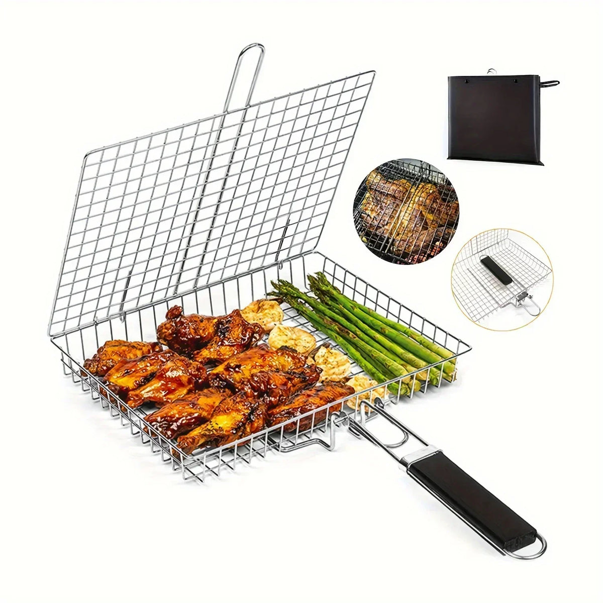 Foldable Non-Stick Stainless Steel Grill Basket – Heat-Resistant for Meat and Vegetables