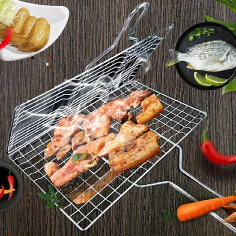 Foldable Non-Stick Stainless Steel Grill Basket – Heat-Resistant for Meat and Vegetables