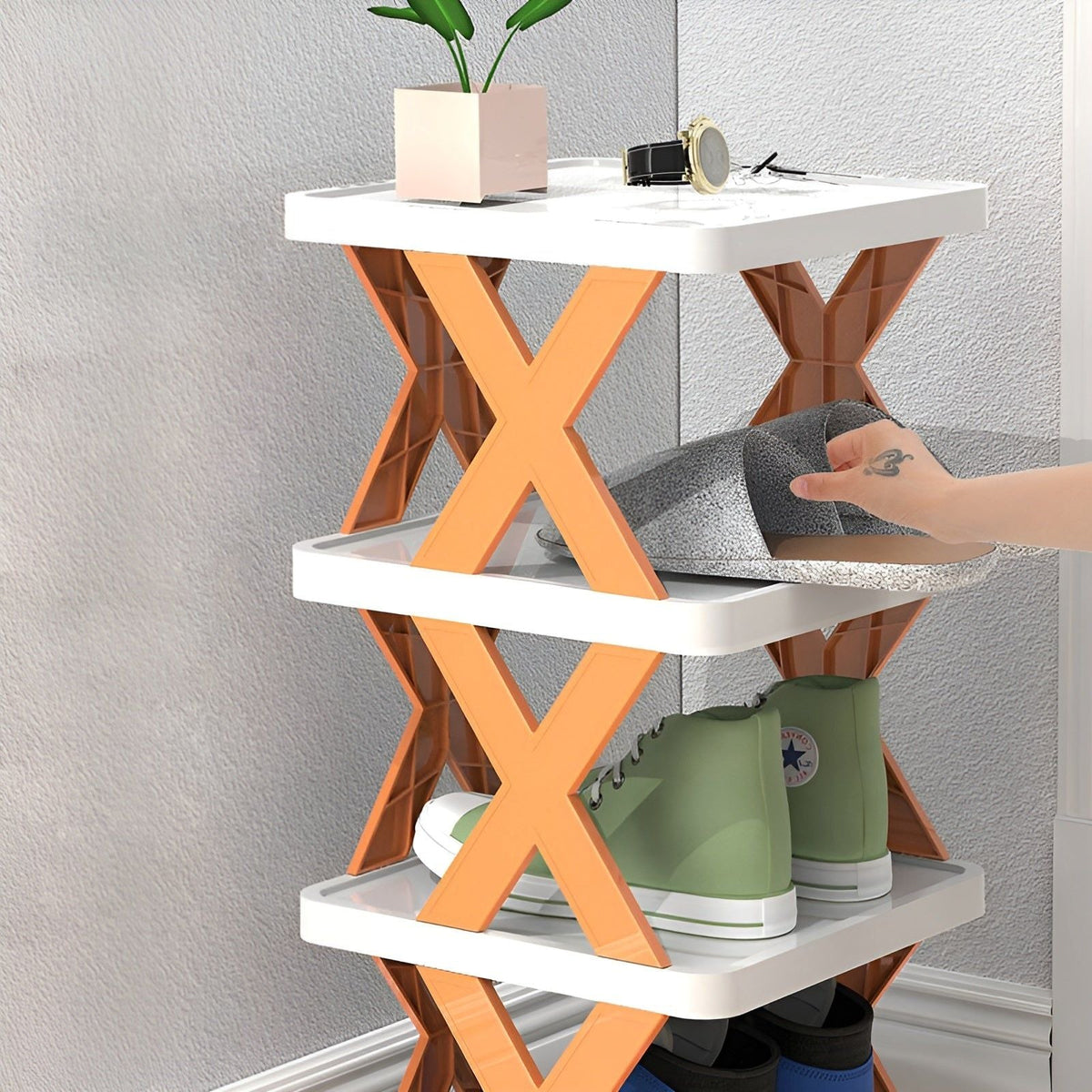 Foldable Stackable Shoe Rack – Multi-Pair Shoe Organizer for Small Spaces