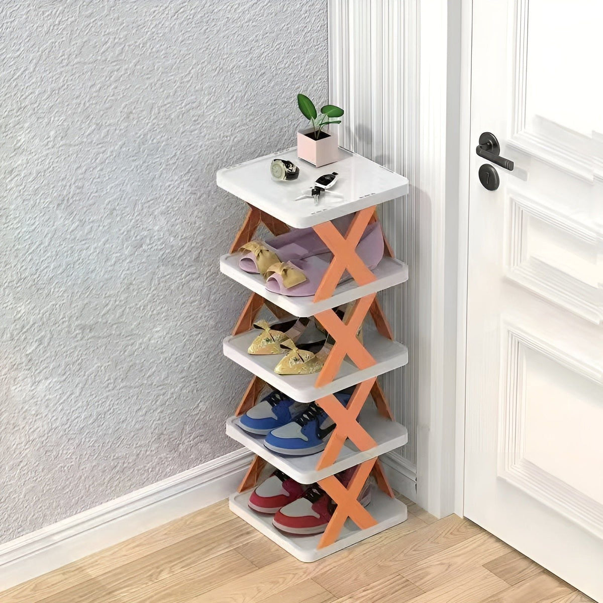 Foldable Stackable Shoe Rack – Multi-Pair Shoe Organizer for Small Spaces
