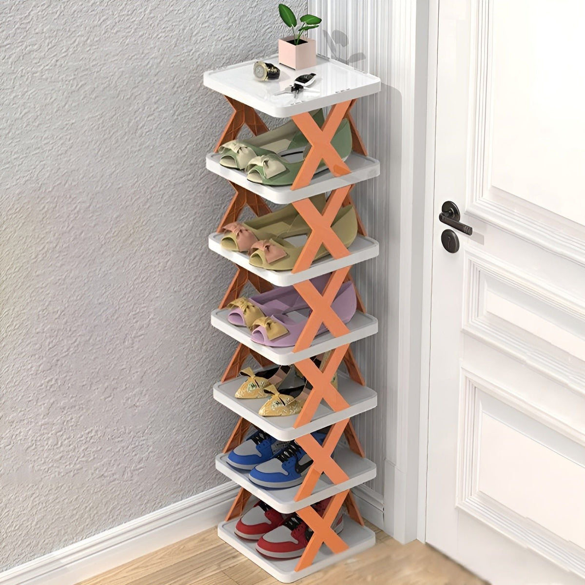 Foldable Stackable Shoe Rack – Multi-Pair Shoe Organizer for Small Spaces