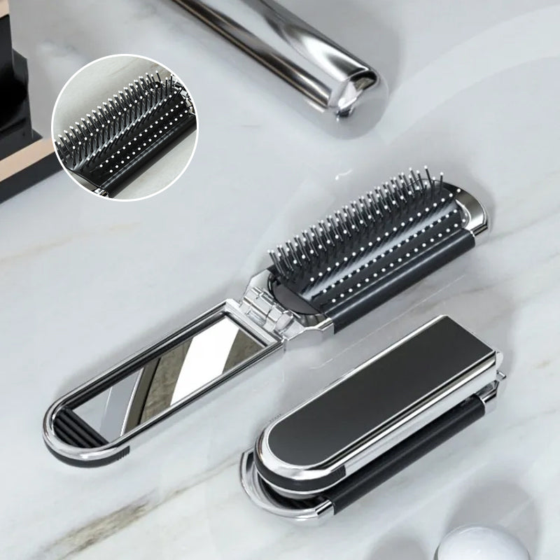 Foldable Travel Hair Brush with Mirror – Compact Styling Brush on the Go