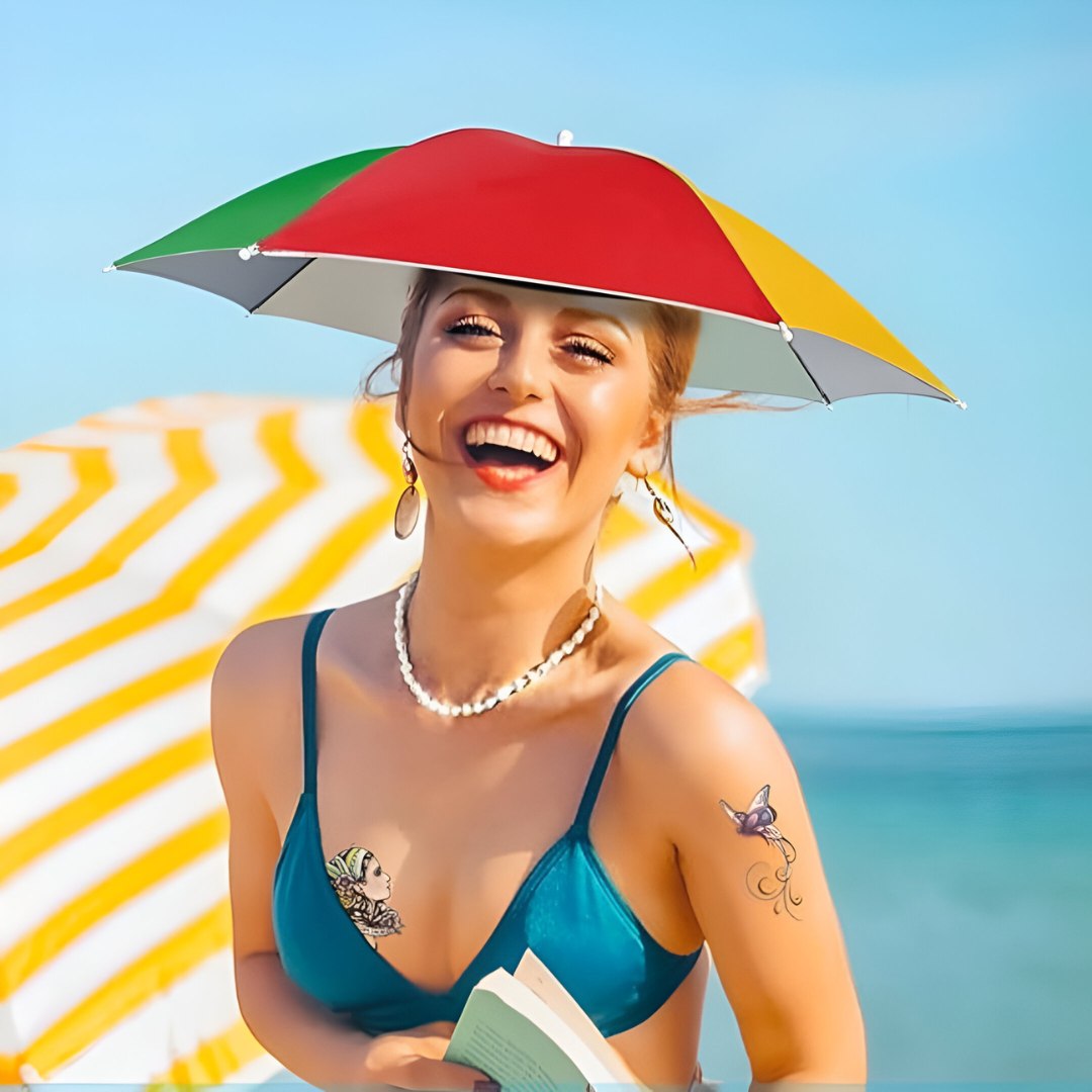 Foldable UV-Blocking Umbrella Hat with Wide Canopy