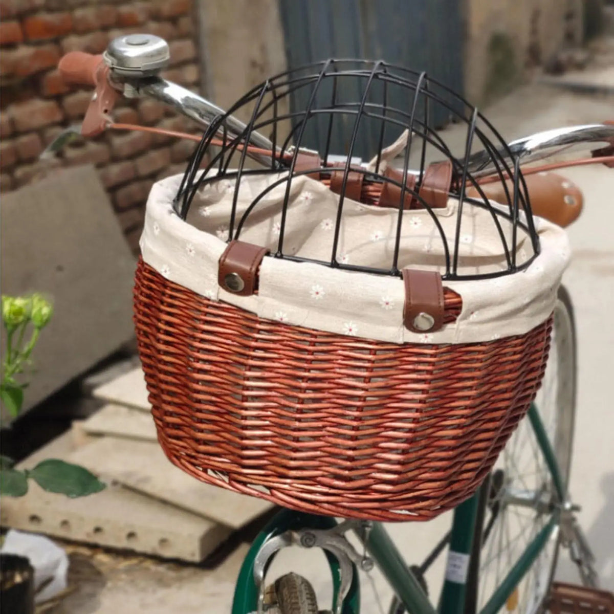 Front-Mounted Wicker Dog Bike Basket
