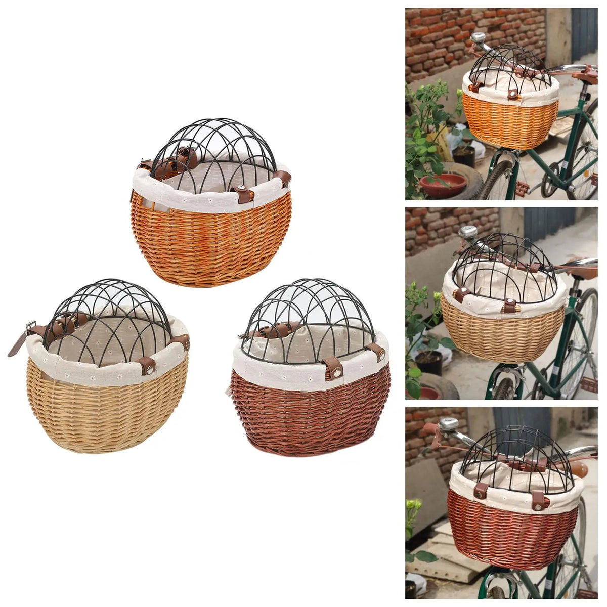 Front-Mounted Wicker Dog Bike Basket
