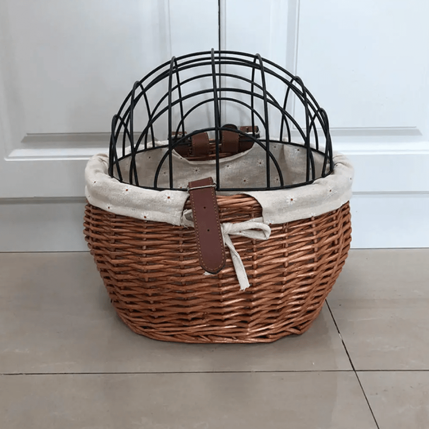Front-Mounted Wicker Dog Bike Basket