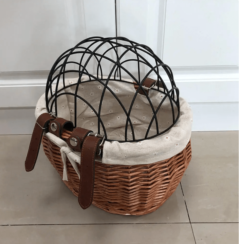 Front-Mounted Wicker Dog Bike Basket
