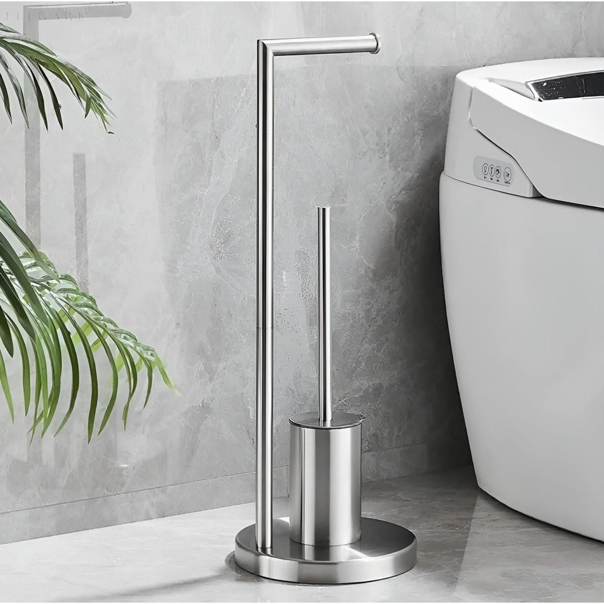 Functional Toilet Paper Holder with Integrated Brush – Space-Saving Design for Modern Bathrooms
