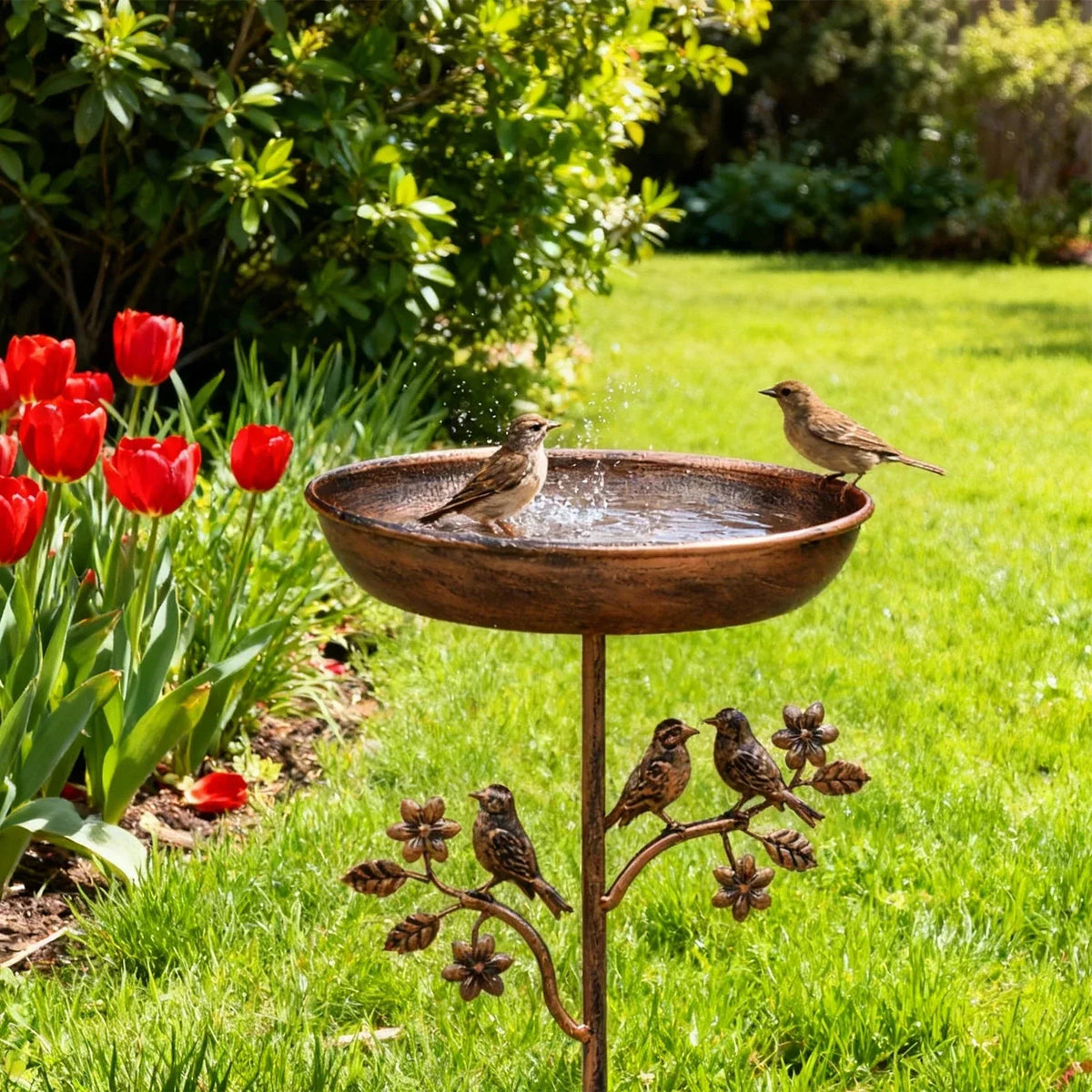 Garden Bird Bath with Decorative Bowl and Sturdy Ground Stake