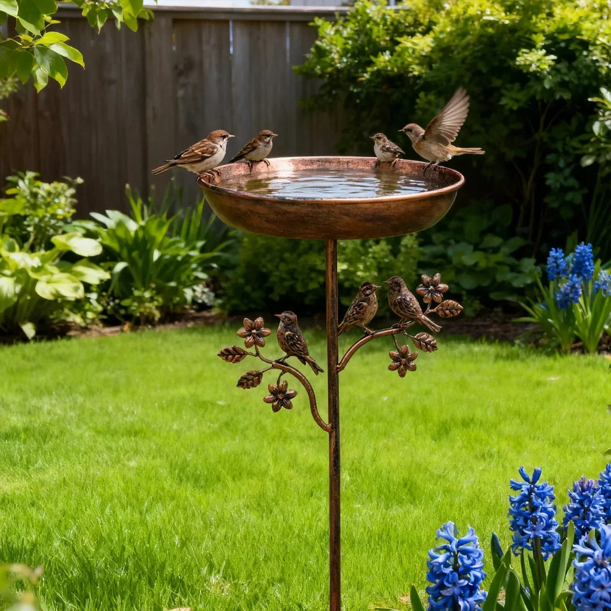Garden Bird Bath with Decorative Bowl and Sturdy Ground Stake