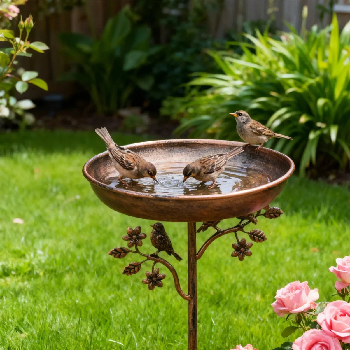 Garden Bird Bath with Decorative Bowl and Sturdy Ground Stake