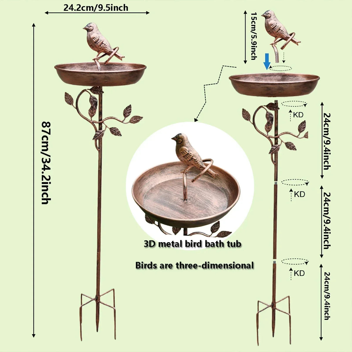 Garden Bird Bath with Decorative Bowl and Sturdy Ground Stake