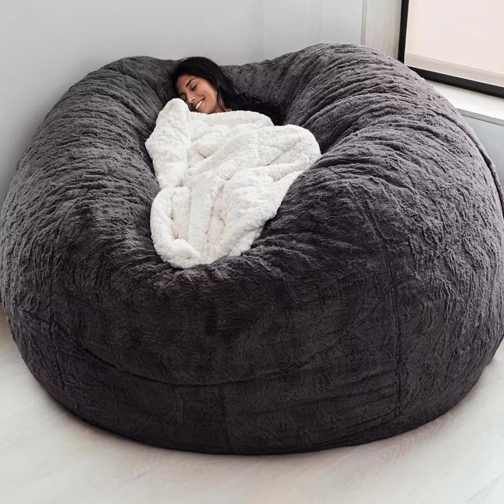 Giant Fluffy Faux Fur Bean Bag Lounge Sofa Cover (Cover Only)