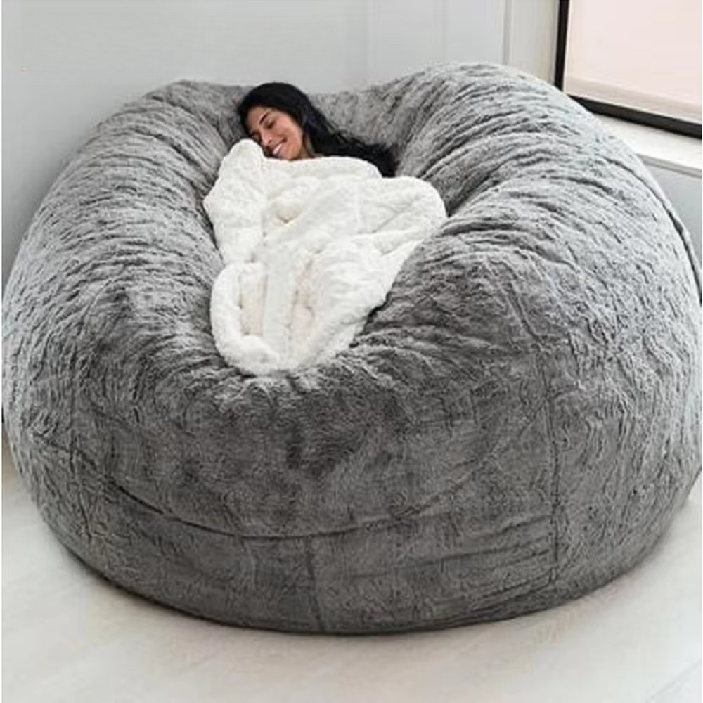 Giant Fluffy Faux Fur Bean Bag Lounge Sofa Cover (Cover Only)