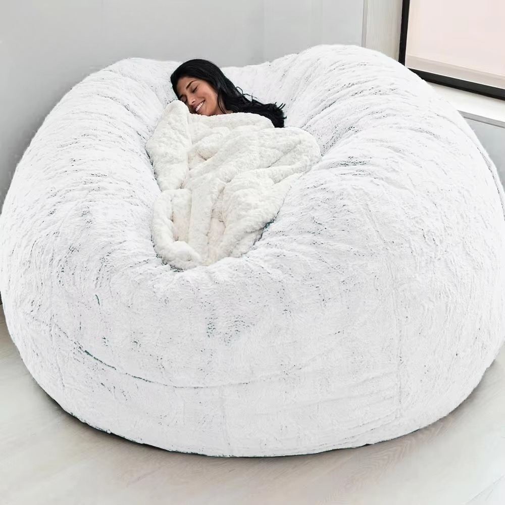 Giant Fluffy Faux Fur Bean Bag Lounge Sofa Cover (Cover Only)