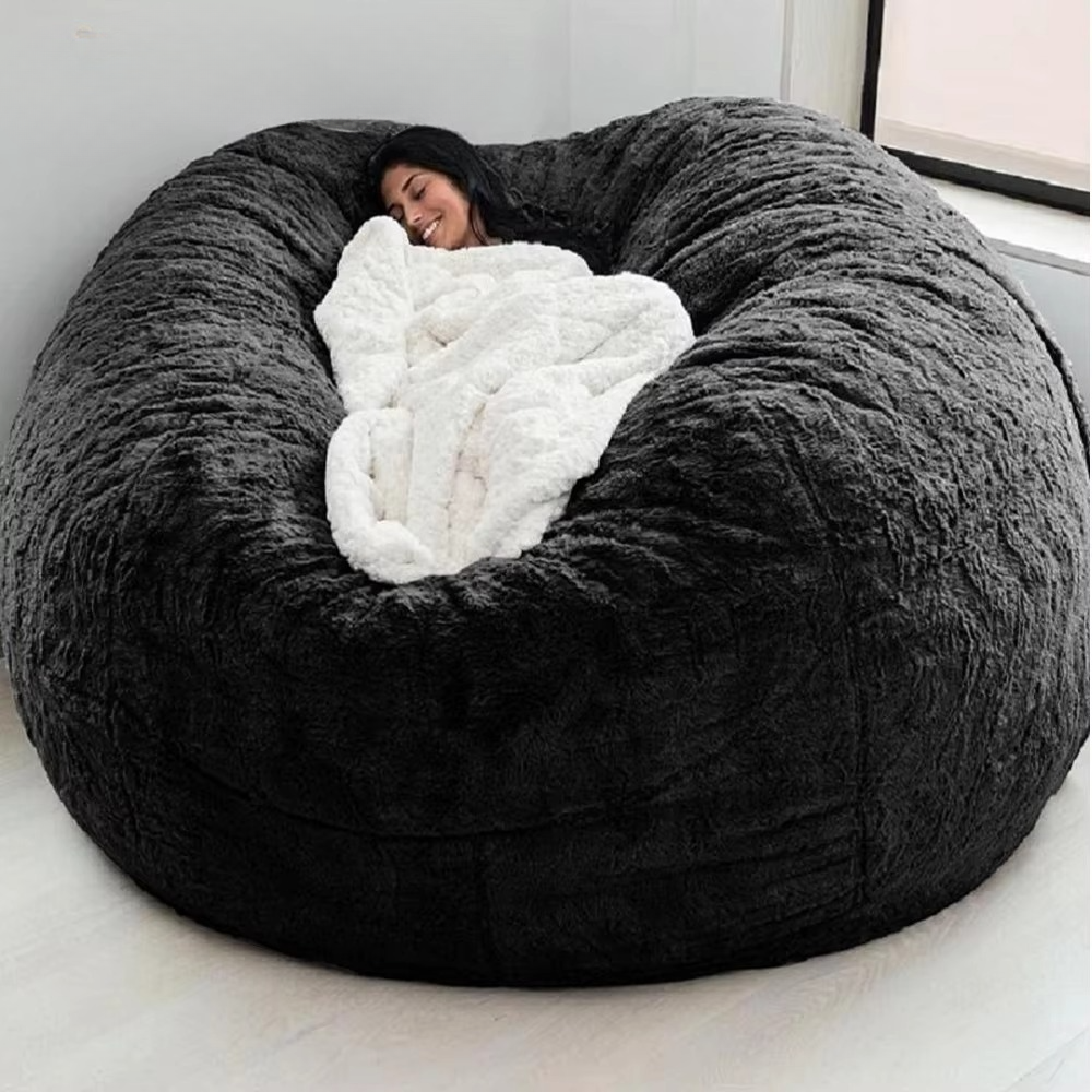 Giant Fluffy Faux Fur Bean Bag Lounge Sofa Cover (Cover Only)