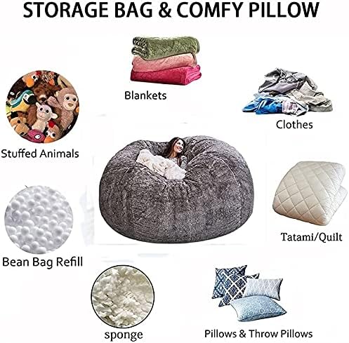 Giant Fluffy Faux Fur Bean Bag Lounge Sofa Cover (Cover Only)