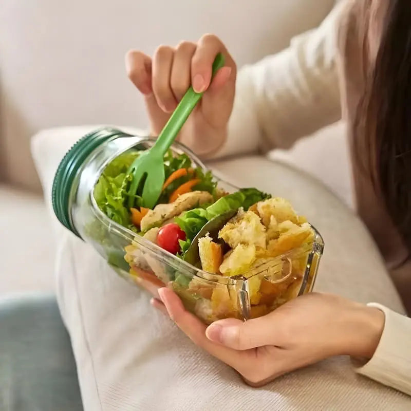 Glass Salad Container with Side Opening and Tight-Sealing Screw Lid