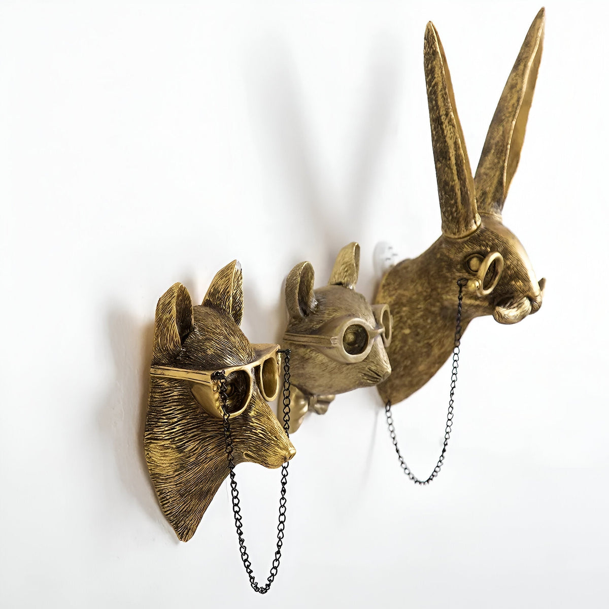 Gold Animal Head Wall Hook for Keys and Coats - Resin Decoration