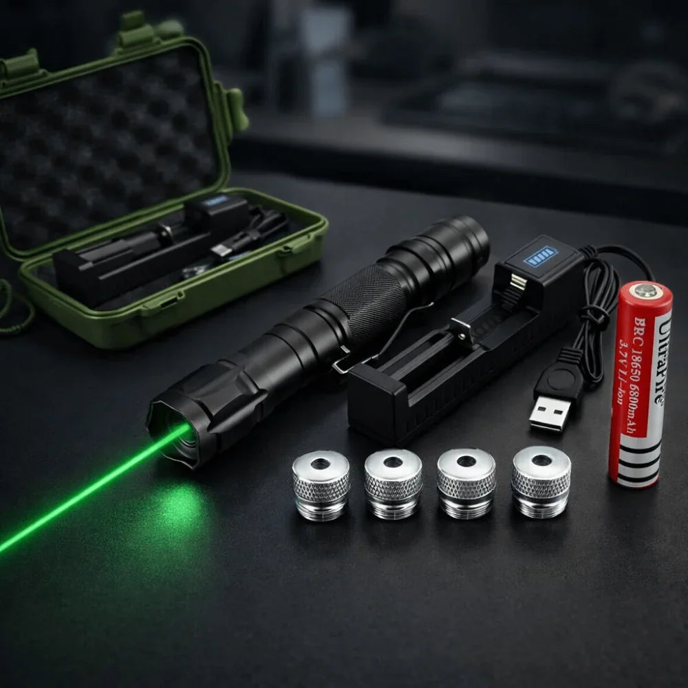 Green Laser Pointer with 2000m Visibility and USB Charging – Black Anodised Aluminium