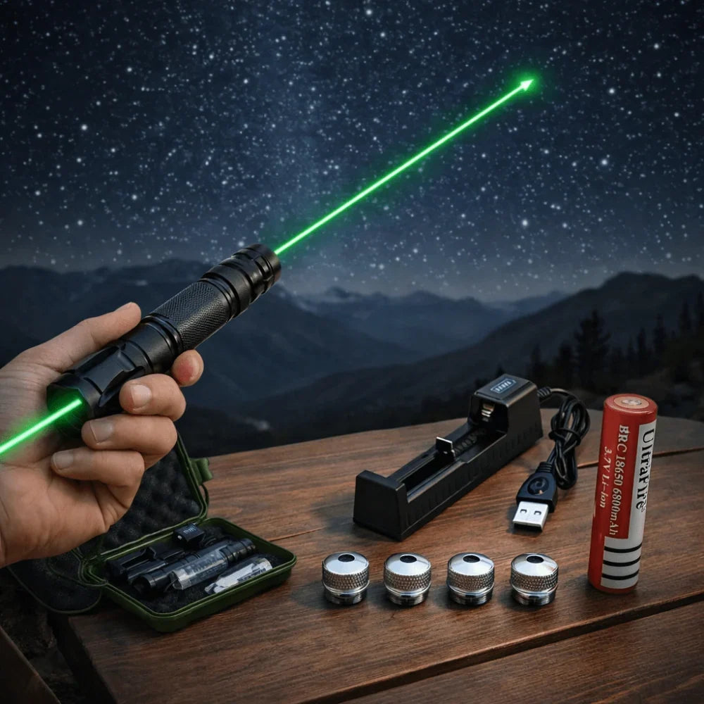 Green Laser Pointer with 2000m Visibility and USB Charging – Black Anodised Aluminium