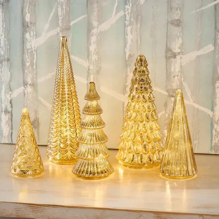 Hand-Blown Gas-Filled Glass Christmas Trees with Warm LED Lighting