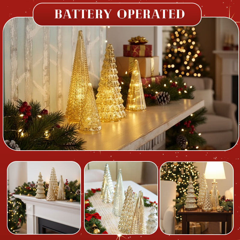 Hand-Blown Gas-Filled Glass Christmas Trees with Warm LED Lighting