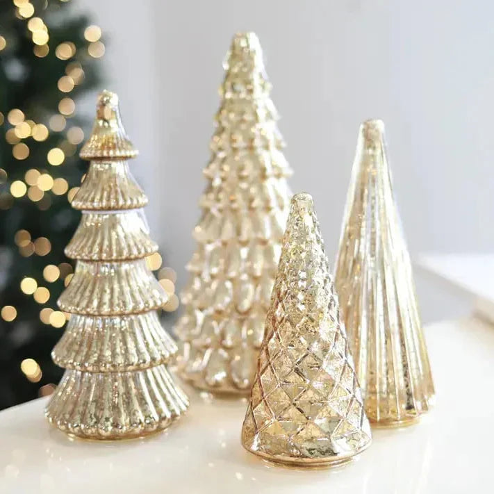 Hand-Blown Gas-Filled Glass Christmas Trees with Warm LED Lighting