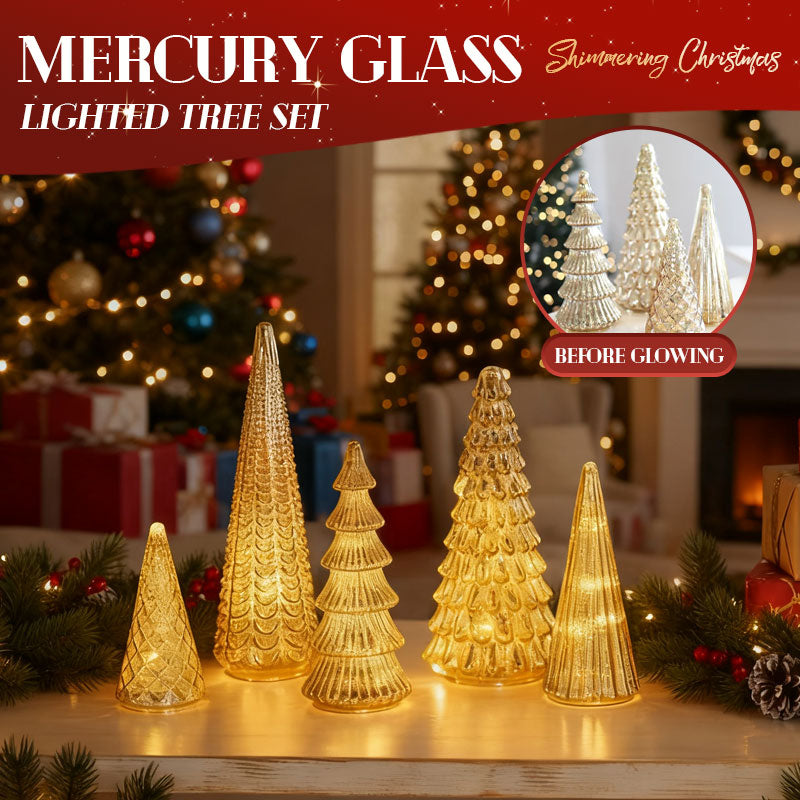 Hand-Blown Gas-Filled Glass Christmas Trees with Warm LED Lighting