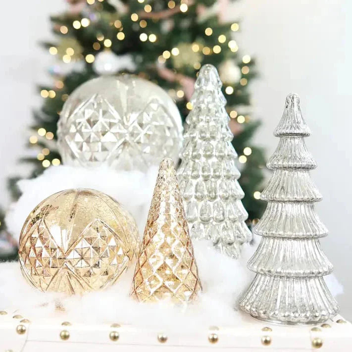 Hand-Blown Gas-Filled Glass Christmas Trees with Warm LED Lighting