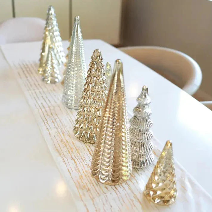 Hand-Blown Gas-Filled Glass Christmas Trees with Warm LED Lighting