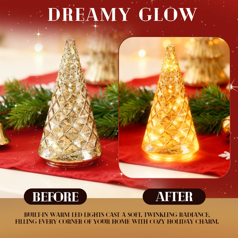 Hand-Blown Gas-Filled Glass Christmas Trees with Warm LED Lighting
