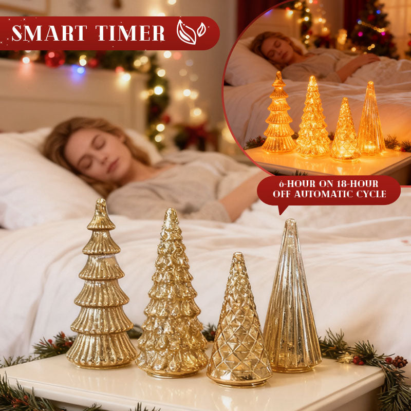 Hand-Blown Gas-Filled Glass Christmas Trees with Warm LED Lighting