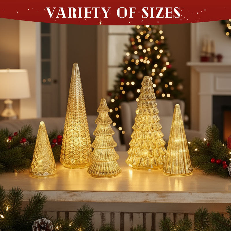 Hand-Blown Gas-Filled Glass Christmas Trees with Warm LED Lighting
