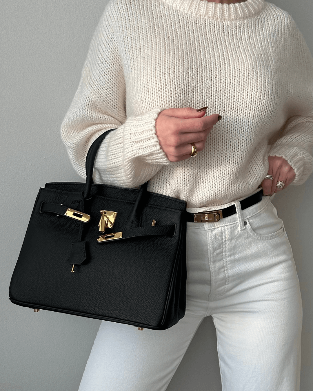 Handbag with Gold Lock Hardware