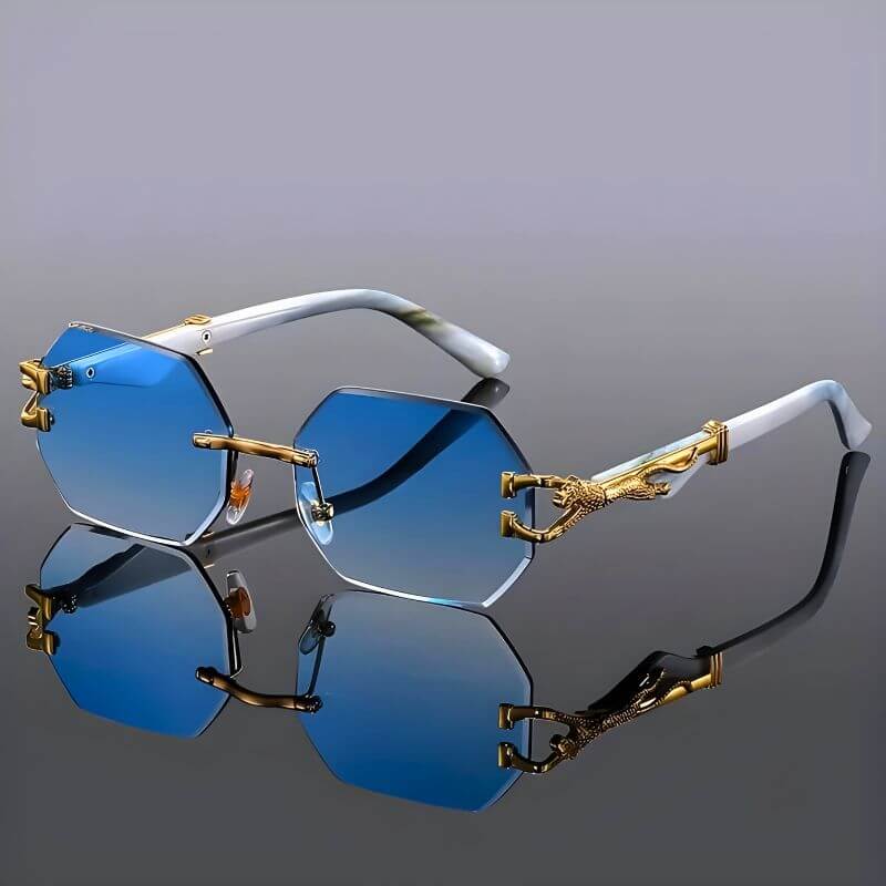 Hexagonal Sunglasses with Gold Accents and UV Protection