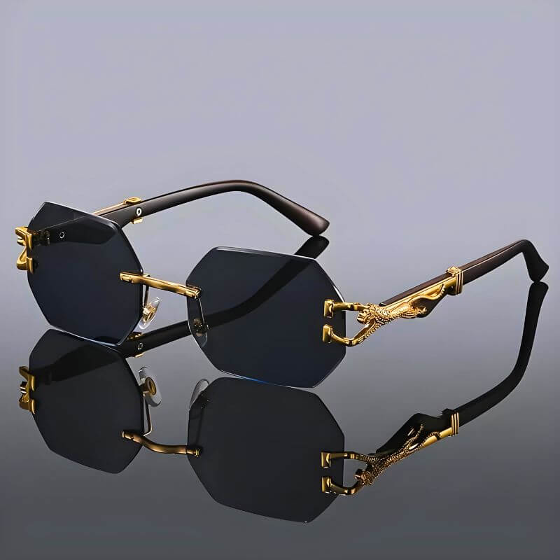 Hexagonal Sunglasses with Gold Accents and UV Protection